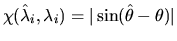 $\chi ( \hat{\lambda}_i , \lambda_i ) = \vert \sin ( \hat{\theta} - \theta ) \vert$
